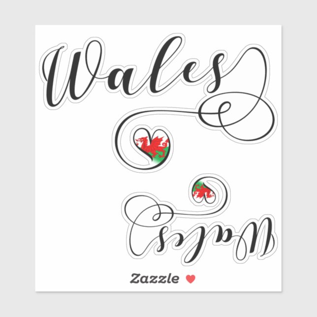 Welsh Flag Herz, Wales Sticker (Blatt)