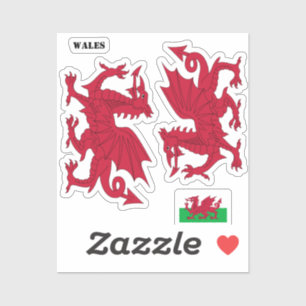 Welsh Flag Sticker, Red Dragon - Cymru, Wales Aufkleber