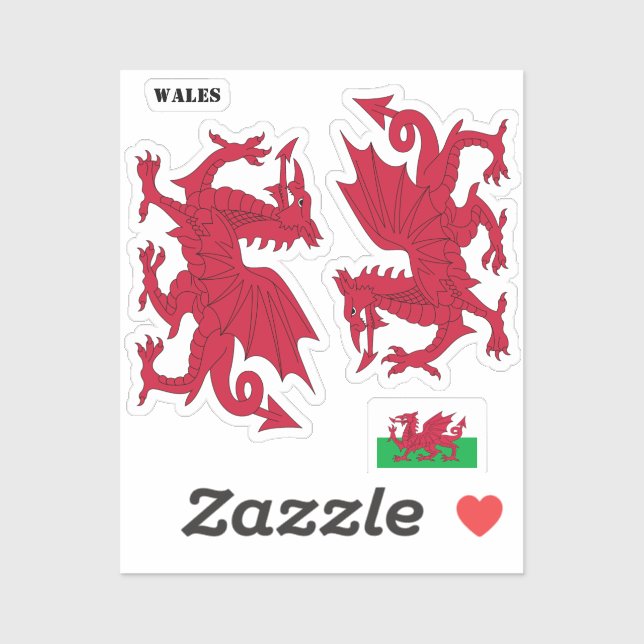 Welsh Flag Sticker, Red Dragon - Cymru, Wales Aufkleber (Blatt)