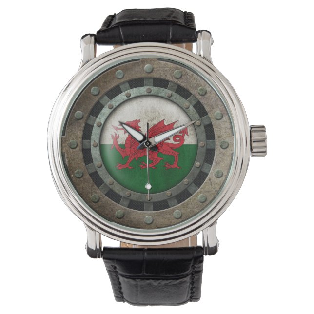 Welsh-Flaggendiskette für Industriestahl Graphic Armbanduhr (Vorderseite)