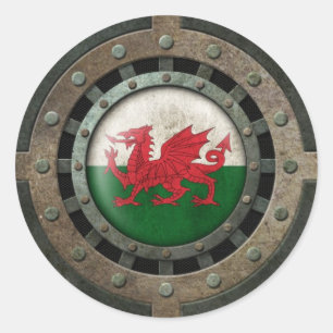 Welsh-Flaggendiskette für Industriestahl Graphic Runder Aufkleber