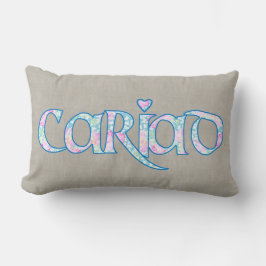 Welsh Floral Text Cariad mit Heart Lumbar Pillow Lendenkissen