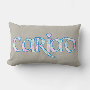 Welsh Floral Text Cariad mit Heart Lumbar Pillow Lendenkissen