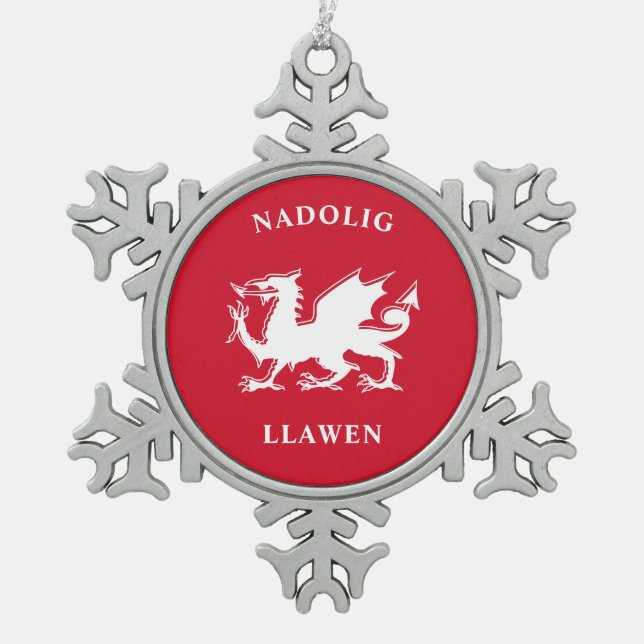 Welsh frohe Weihnachten Simple Celtic Nadolig Llaw Schneeflocken Zinn-Ornament (Vorderseite)