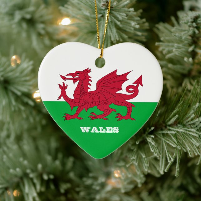 Welsh Heart, Welsh Flag Christmas, Wales Keramik Ornament (Baum)