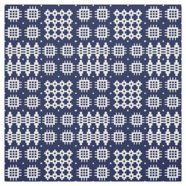 Welsh Imitate Tapestry White on Dark Blue Stoff (Muster)