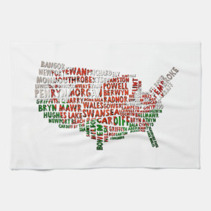 Welsh Placenames In USA Word Art Geschirrtuch