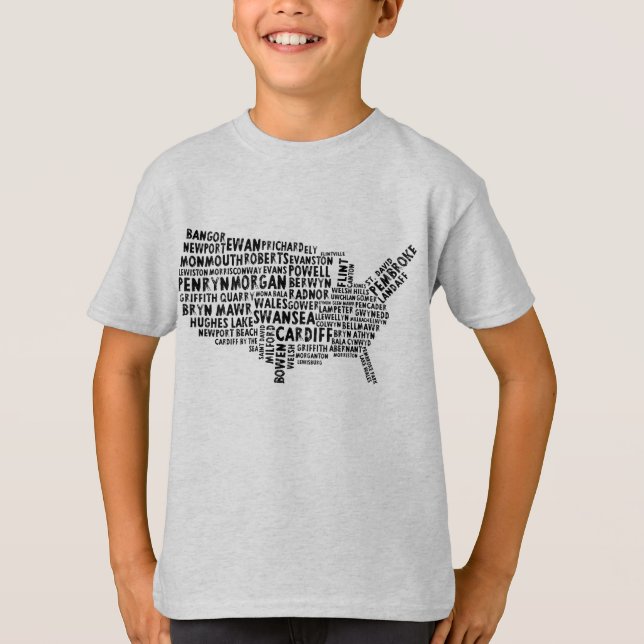 Welsh Placenames in USA Word Art T-Shirt (Vorderseite)