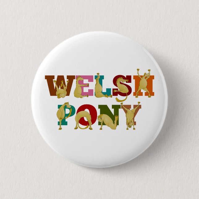 Welsh Pony mit farbenprächtigem Text Button (Vorderseite)