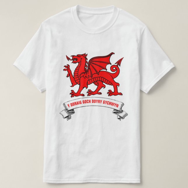 Welsh Red Dragon mit Slogan T-Shirt (Design vorne)