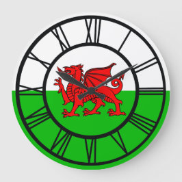 Welsh Red Dragon Wales Flag Große Wanduhr