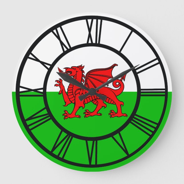 Welsh Red Dragon Wales Flag Große Wanduhr (Vorderseite)