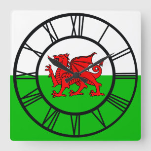 Welsh Red Dragon Wales Flag Quadratische Wanduhr