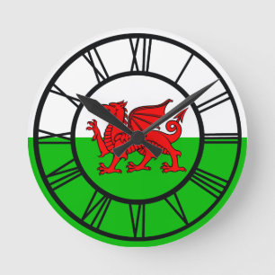 Welsh Red Dragon Wales Flag Runde Wanduhr