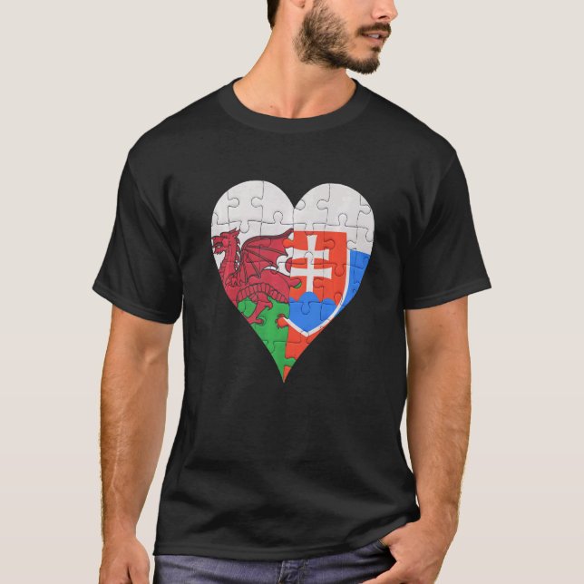 Welsh slowakisches Flaggenherz T-Shirt (Vorderseite)
