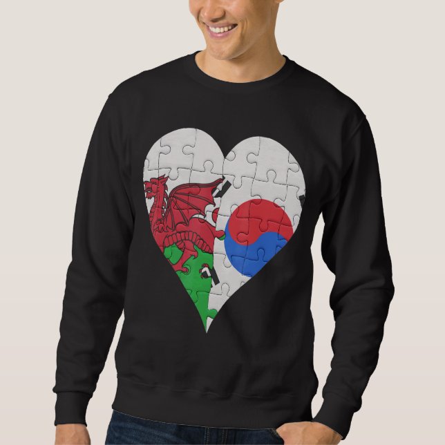 Welsh South Korean Flag Herz Sweatshirt (Vorderseite)