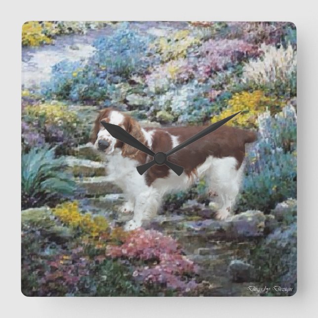 Welsh Springer Spaniel Kunstgeschenke Quadratische Wanduhr (Vorderseite)
