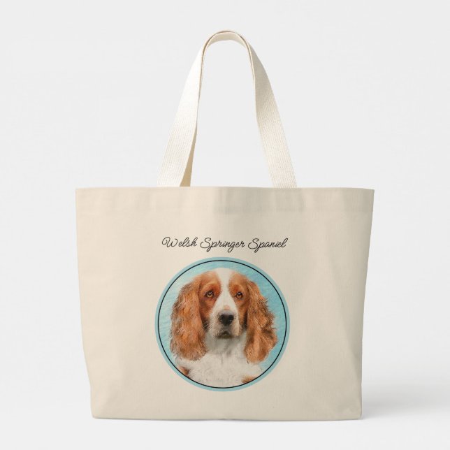Welsh Springer Spaniel Malerei Original Dog Art Jumbo Stoffbeutel (Rückseite)