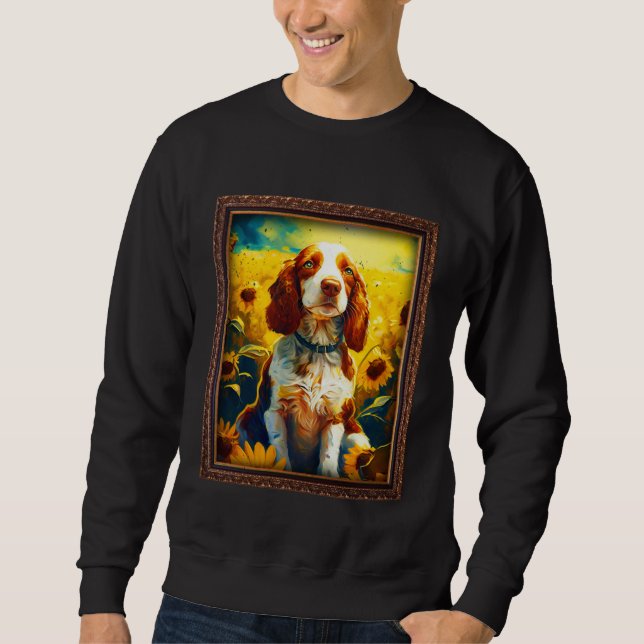 Welsh Springer Spaniel Painting Sunflower Flower M Sweatshirt (Vorderseite)