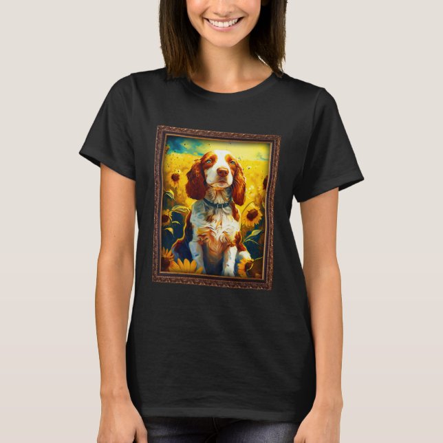Welsh Springer Spaniel Painting Sunflower Flower M T-Shirt (Vorderseite)