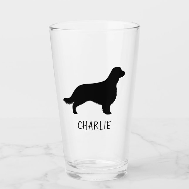 Welsh Springer Spaniel Silhouette mit Long Schwanz Glas (Vorderseite)