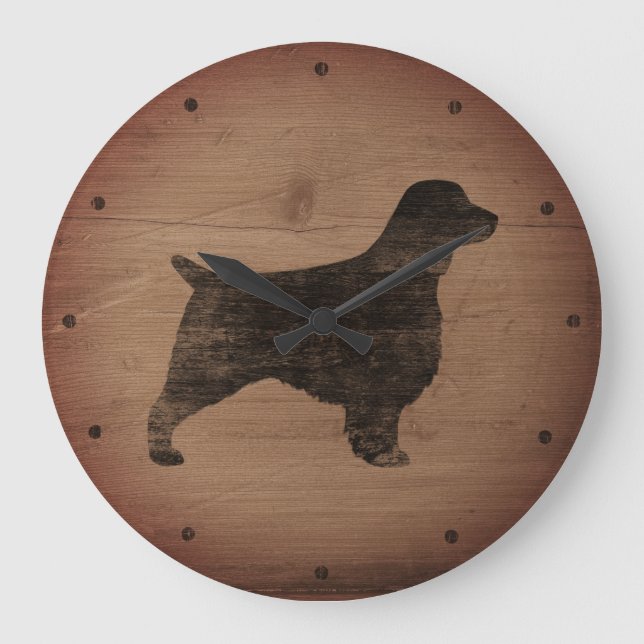Welsh Springer Spaniel Silhouette Rustic Große Wanduhr (Vorderseite)