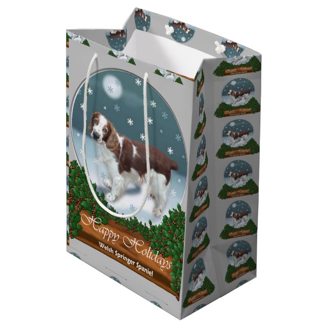 Welsh Springer Spaniel Weihnachten Mittlere Geschenktüte (Rückseite Schrägansicht)