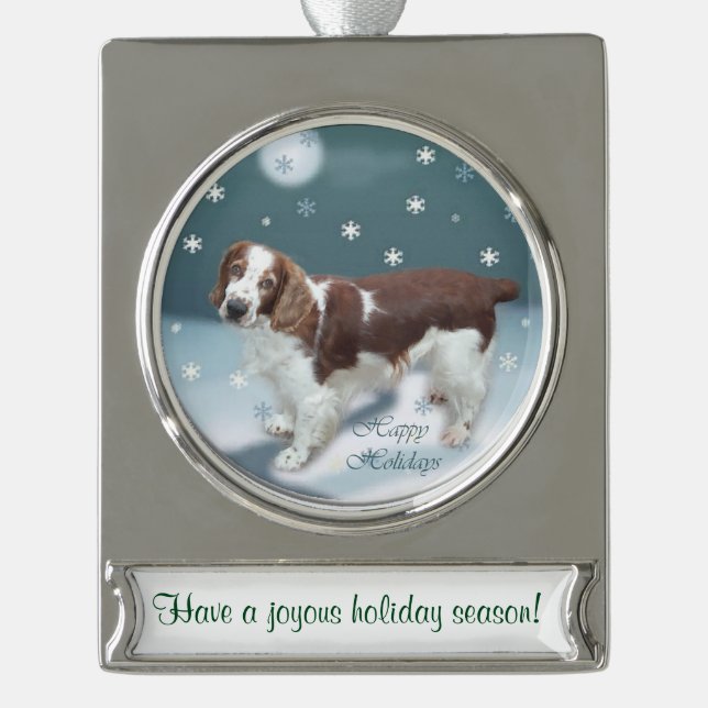 Welsh Springer Spanier Personalisierte Weihnachten Banner-Ornament Silber (Vorderseite)
