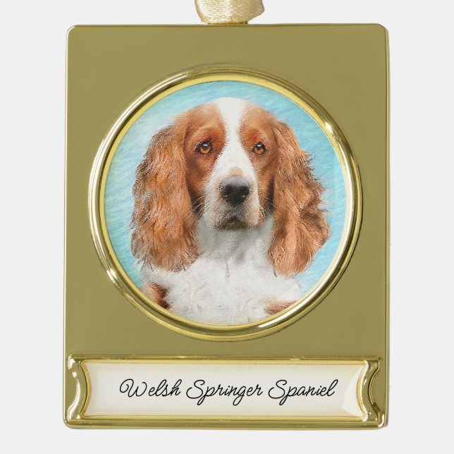 Welsh Springer Spanischmalerei - Original Dog Art Banner-Ornament Gold (Vorderseite)