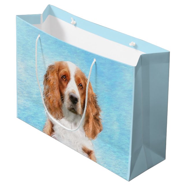 Welsh Springer Spanischmalerei - Original Dog Art Große Geschenktüte (Vorderseite Schrägansicht)