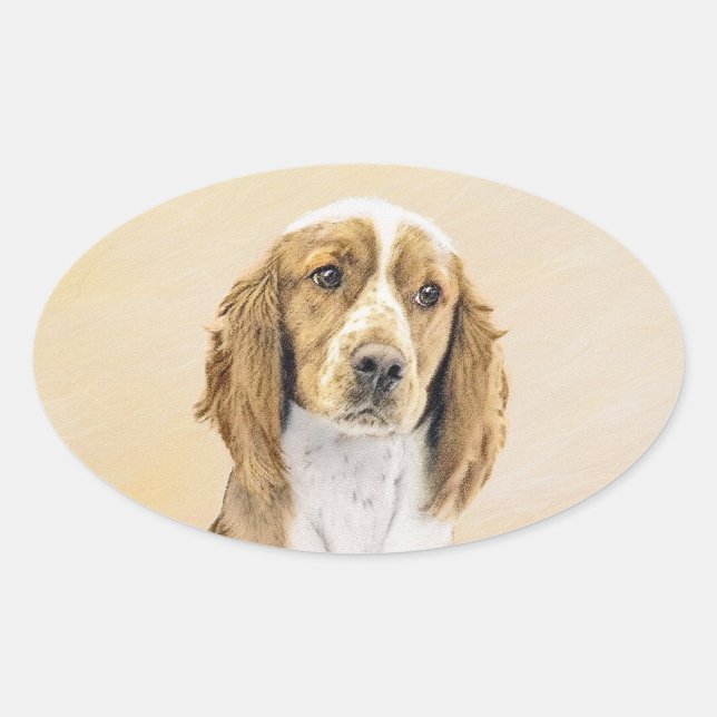 Welsh Springer Spanischmalerei - Original Dog Art Ovaler Aufkleber (Vorderseite)