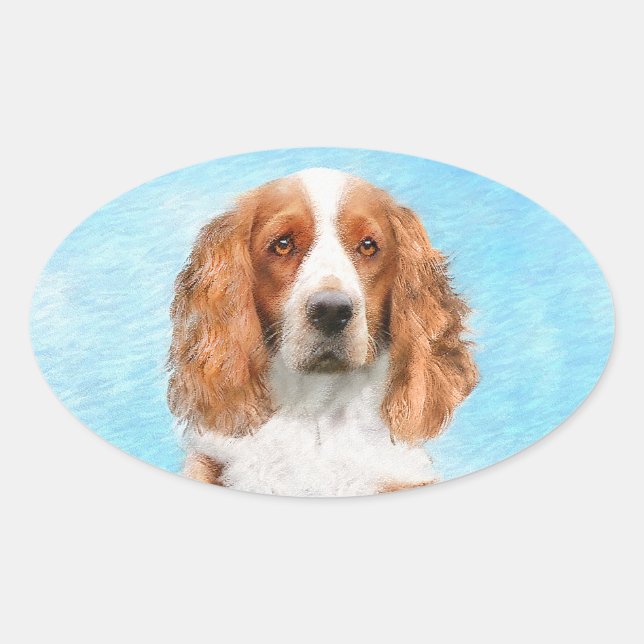Welsh Springer Spanischmalerei - Original Dog Art Ovaler Aufkleber (Vorderseite)