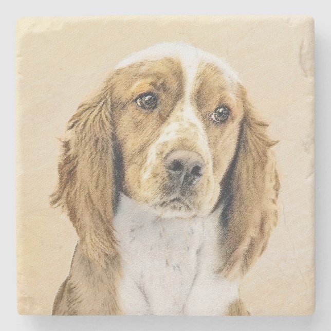Welsh Springer Spanischmalerei - Original Dog Art Steinuntersetzer (Vorderseite)