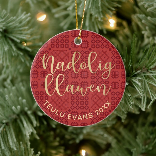 Welsh Tapestry Blanket Muster, Carthen Nadolig Ce Keramik Ornament (Baum)