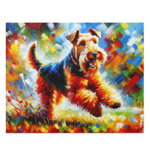 Welsh-Terrier-Acrylkunst: Schwarz und Braun Welshi Puzzle