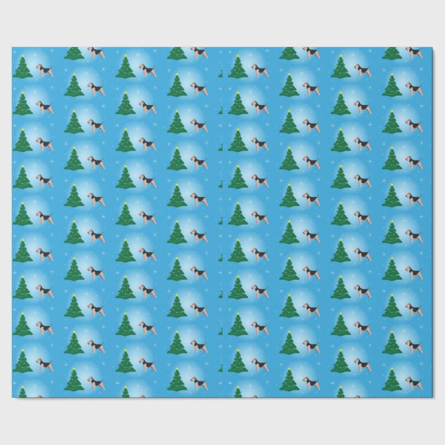 Welsh Terrier Blue Weihnachtswrapping Paper Geschenkpapier (Saum)