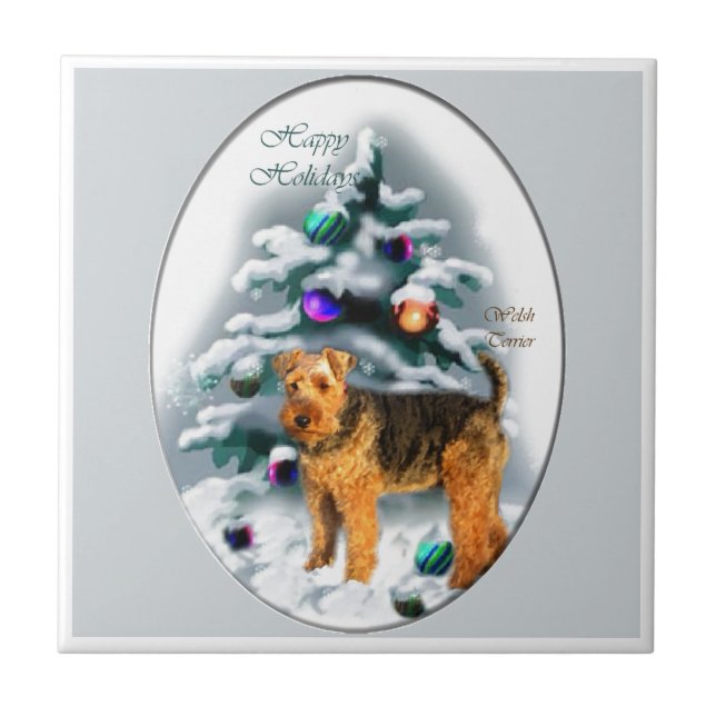 Welsh Terrier Christmas Fliese (Vorderseite)