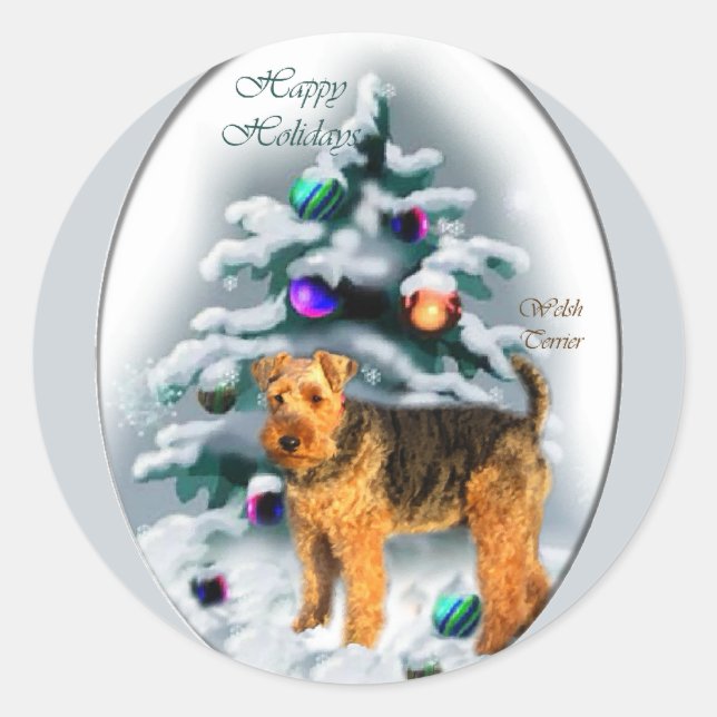 Welsh Terrier Christmas Geschenke Runder Aufkleber (Vorderseite)