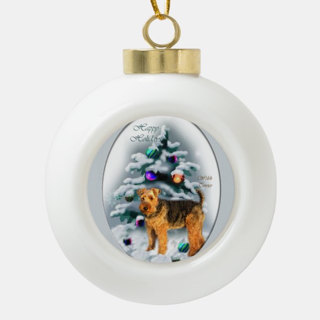 Welsh Terrier Christmas Keramik Kugel-Ornament (Vorderseite)