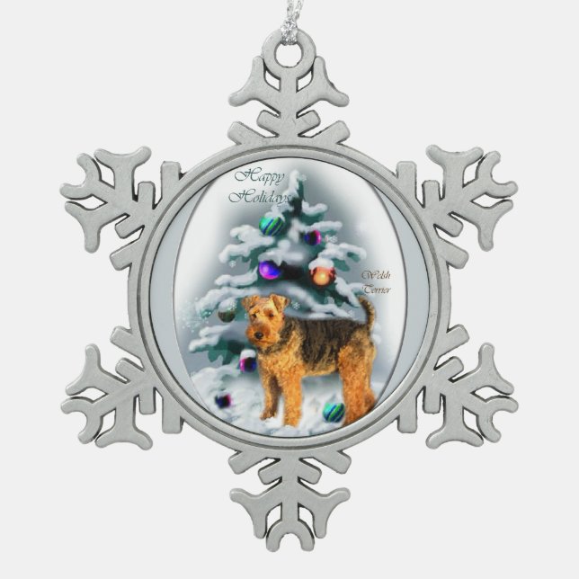 Welsh Terrier Christmas Schneeflocken Zinn-Ornament (Vorderseite)