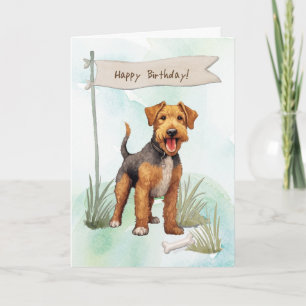 Welsh Terrier Dog Breed Under Birthday Sign Karte