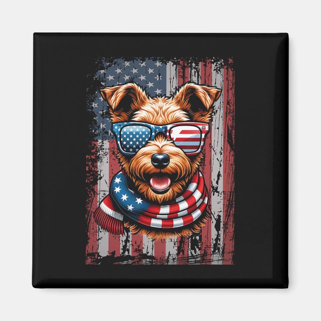 Welsh Terrier Dog Lover US Flag 4. Juli Patrio Magnet (Vorne)