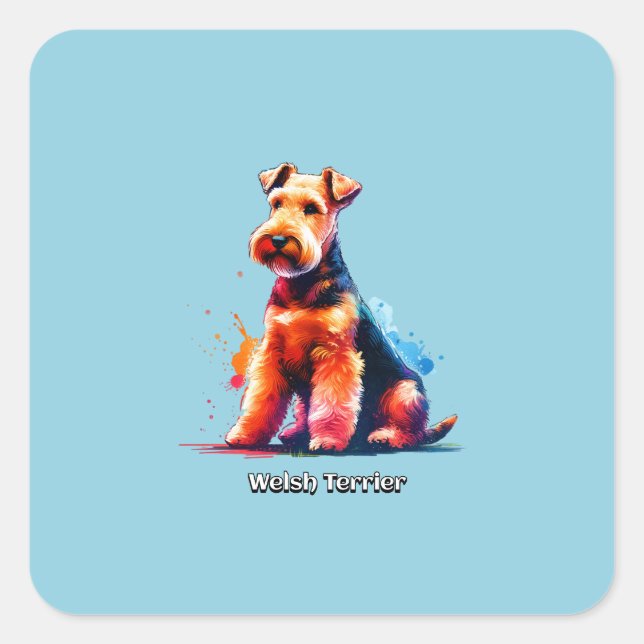 Welsh Terrier Dog Quadratischer Aufkleber (Vorderseite)
