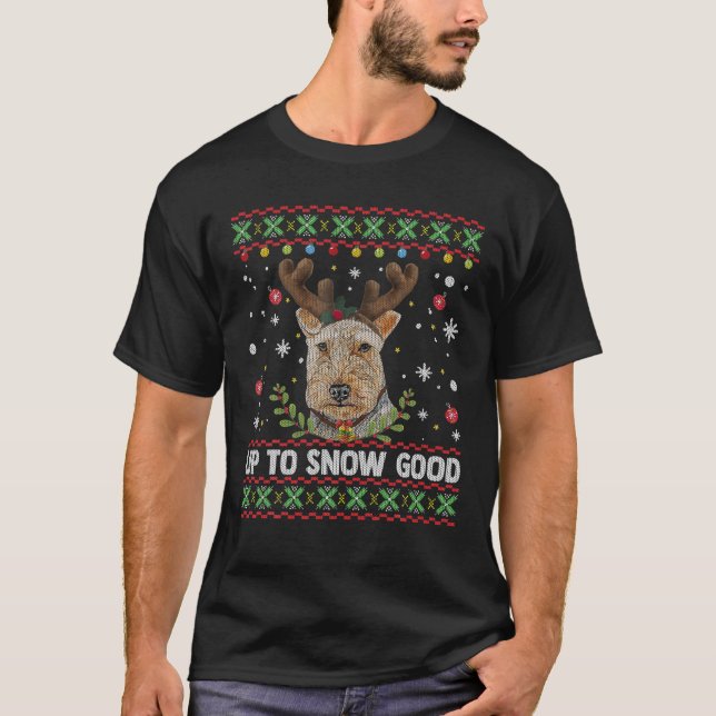 Welsh Terrier Dog Reindeer Ugly Christmas Sweater T-Shirt (Vorderseite)