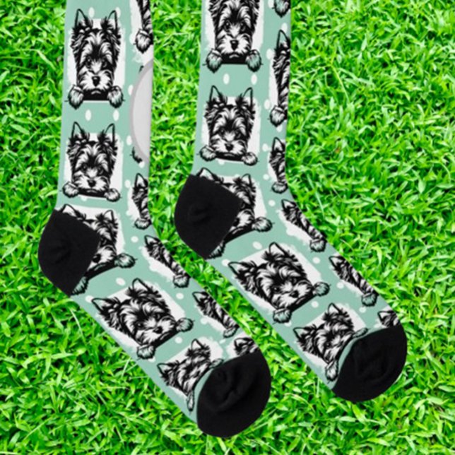 Welsh Terrier Green Puppy Personalisiertes Thema S Socken (Show your love for Welsh Terriers with these vibrant green socks. Comfortable, stylish, and perfect )
