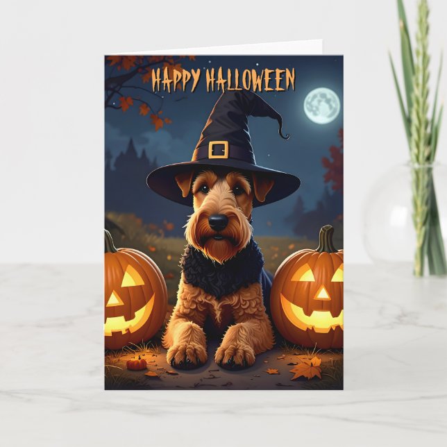 Welsh Terrier Halloween Karte (Vorderseite)