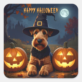 Welsh Terrier Halloween Quadratischer Aufkleber