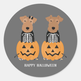 Welsh Terrier Halloween Skeleton Runder Aufkleber