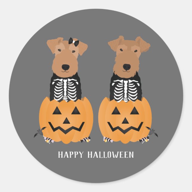 Welsh Terrier Halloween Skeleton Runder Aufkleber (Vorderseite)