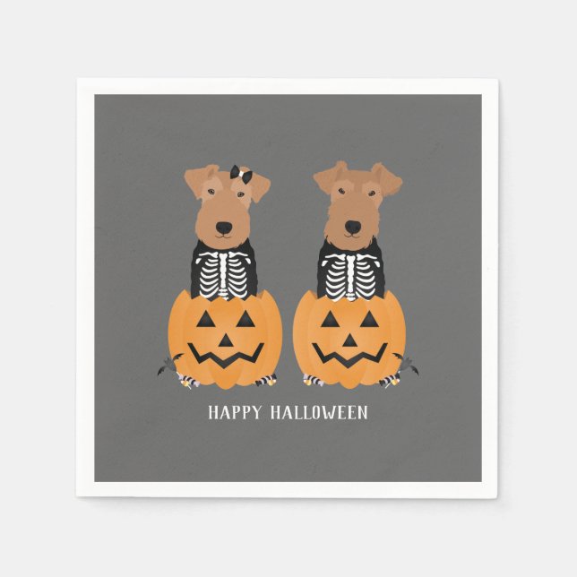 Welsh Terrier Halloween Skeleton Serviette (Vorderseite)